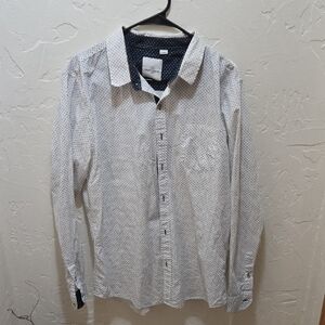 3/$10 Men's White and Navy Print Button Down Shirt